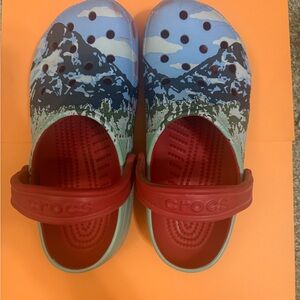 CROCS Blue and Red Sandals with Nature Design